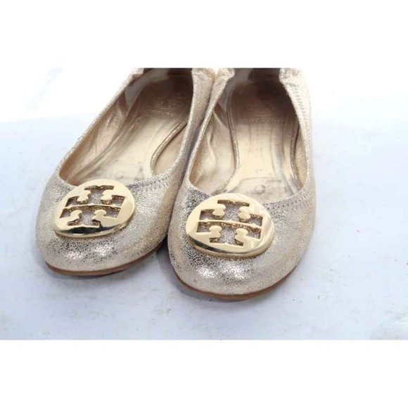 tory burch ballet flats reva shimmery gold ballet flats womens shoes sz 7 M - Picture 3 of 11
